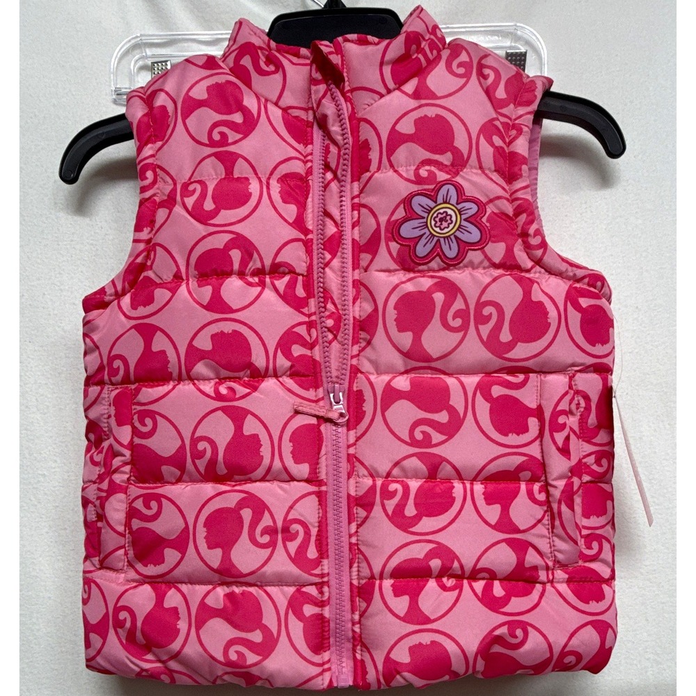 Barbie Girls Pink Puffer Vest Full Zip Logo Sleeveless Size 6/6X